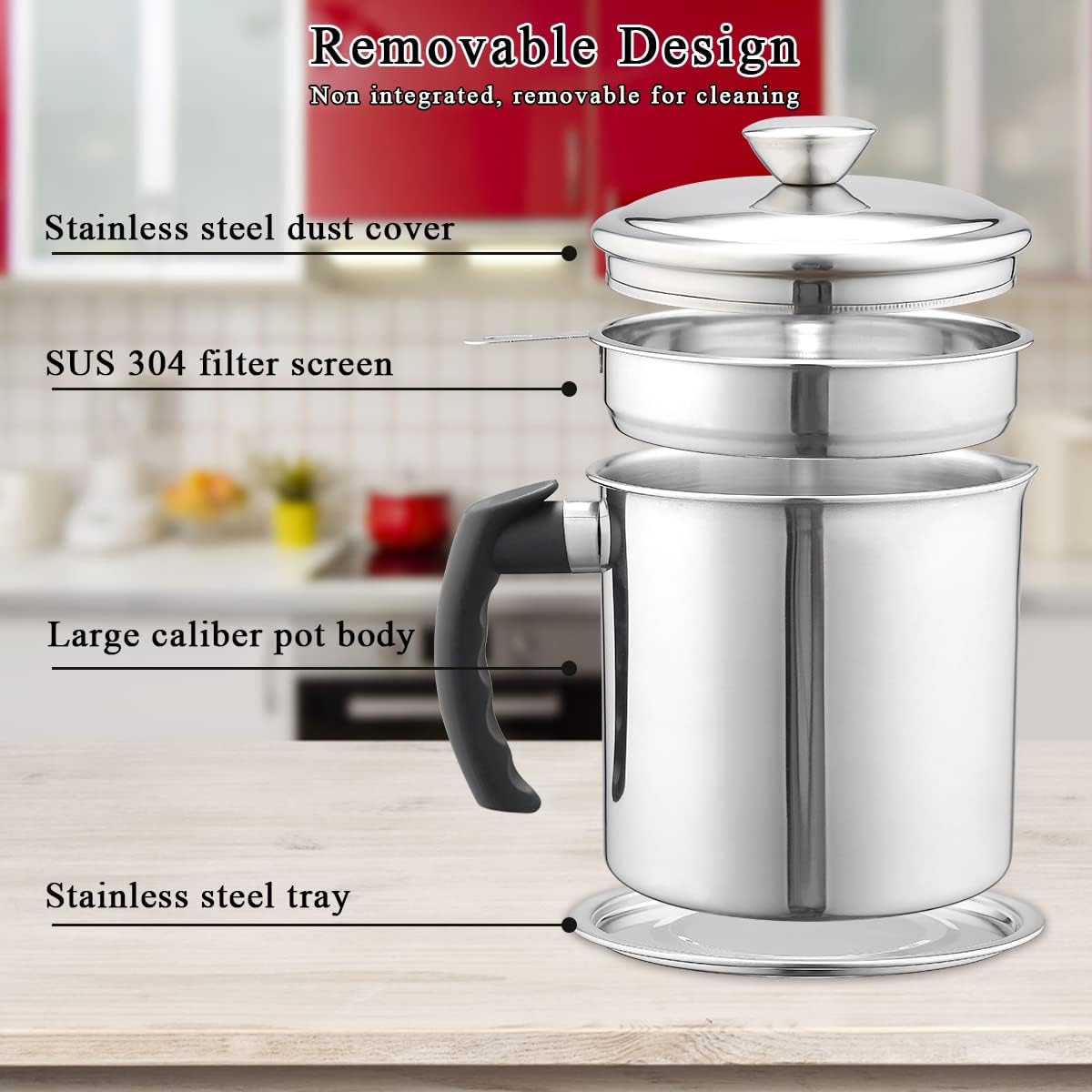 Bacon Grease Container With Strainer, 48 oz Stainless Steel Oil Container, Pot Fat Storage With Lid, Easy Grip Handle Suitable For Storing Frying Oil And Cooking Grease 1