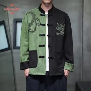 Autumn and Winter Jacket for Men Chinese Dragon Embroidery Tang Suit Coat Suede Chinese-style Patchwork Jackets