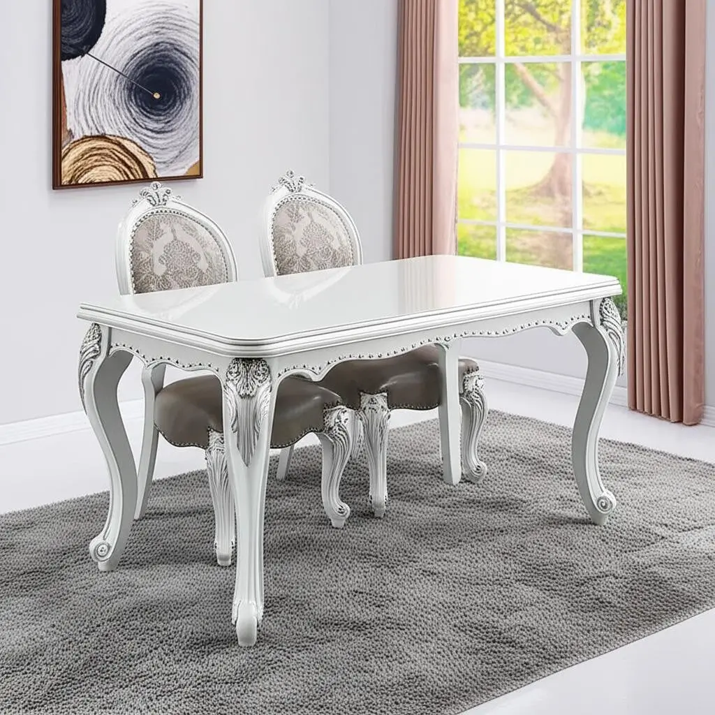 360 stand King Louis Back Dining Side Chairs (Set of 2) - Full Assembly, Transitional Style, 46x21x25 in, Gray & White Faux Leather Upholstery, Solid Wood Frame, Nailhead Trim, Dining Room Chairs, Chic Dining Chairs