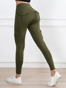 Women's Fitness Running Pants with Pockets, Tight-Fitting Elastic Cargo Trousers, Casual Style All-Season Workout Leggings