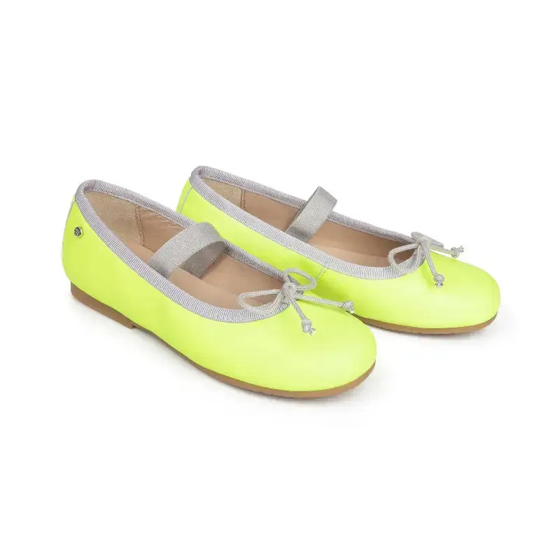 Manuela De Juan LYLA Yellow Leather Natural Trim Ballet Flat