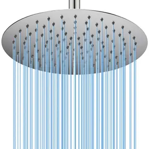 12 Inch Round Rainfall Shower , High  Overhead Shower Heads, Wall or Ceiling Mount Ultra Thin Stainless Steel Shower , Brushed Nickel