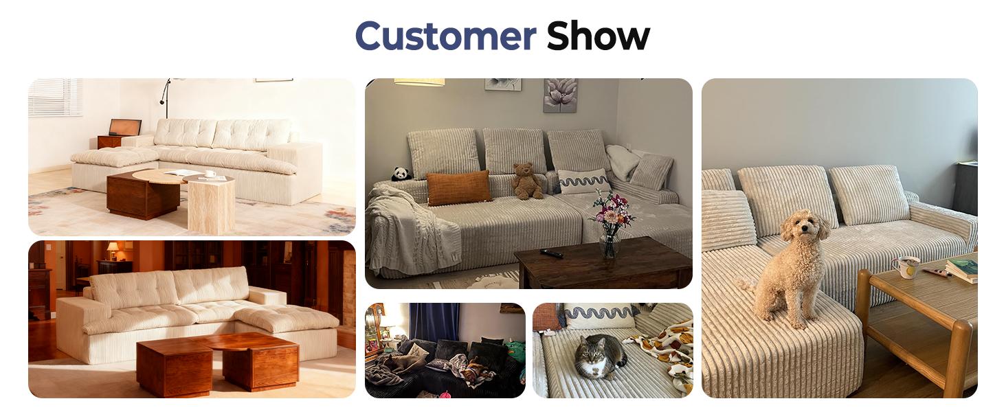 85" L-Shaped Modular Sectional Sofa with Movable Ottoman, Tool-Free Setup, Soft Corduroy, Two-Layer Cloud Cushion, Deep Seat & Supportive Foam for Living Room Apartment