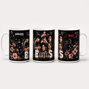 Arirang Classic Reusable Glossy Ceramic Mug - 11-15oz Drinkware with Lid, New Album World Tour Fan Gift for Music Lovers