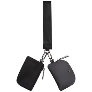 IMZAR Mini Zip Around Wristlet Wallet for Women, Portable Dual Pouch Wristlet Keychain Detachable Mini Coin Purse Coin Pocket with free gift