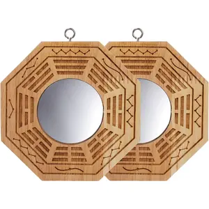 Bagua Mirror (Suwimut Set of 2) for Protection. 4 Inch Wood Traditional Chinese Feng Shui Concave Mirror are great for Home & Business. These provide Lucky Protection against Passive Negative Harmful Energy