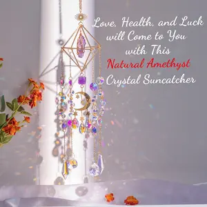 Crystal Pyramid Sun Catcher, Star Moon Design Rainbow Maker, Home Bedroom Living Room Garden Hanging Decor, Perfect Gift for Birthday