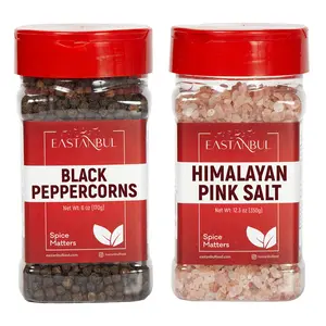Eastanbul Whole Black Peppercorns 6oz and Pink Himalayan Salt 12.3oz