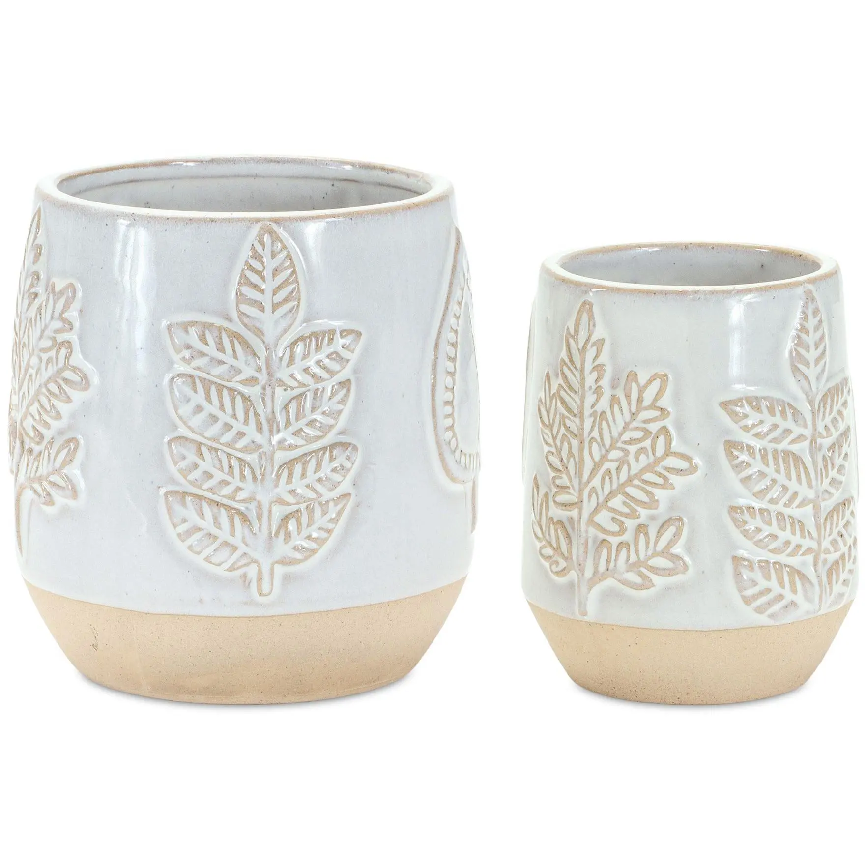 Melrose Porcelain Leaf Print Planter (Set of 2) Melrose Porcelain Leaf Print Planter (Set of 2)