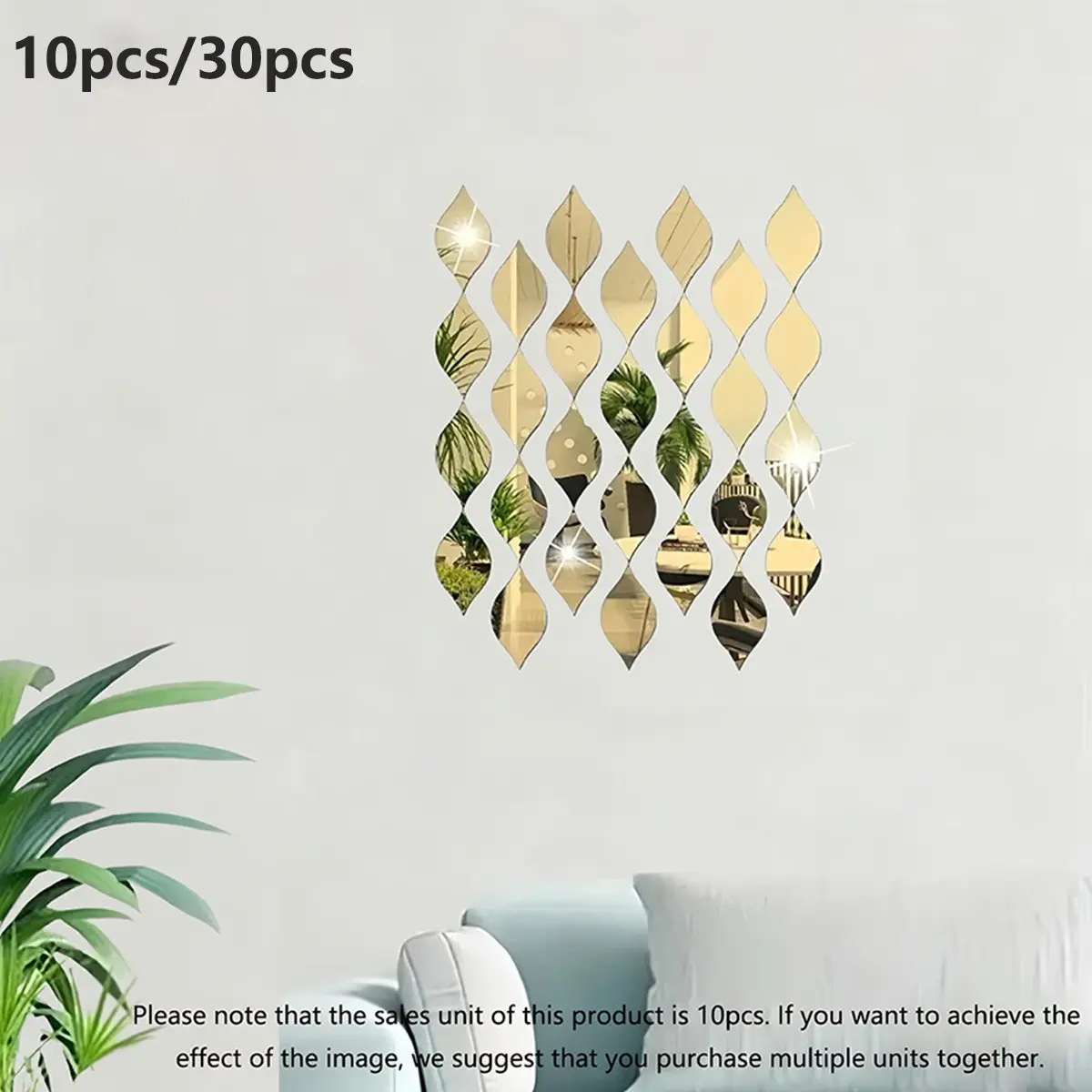 Set of 10/30 Leaf-Shaped Mirror Wall Stickers, Decorative Sticker, 15*8CM Size, 1mm Thick Plastic Home Decor, Living Room Wall Decor, Stylish PS Mirrors for Modern Interiors