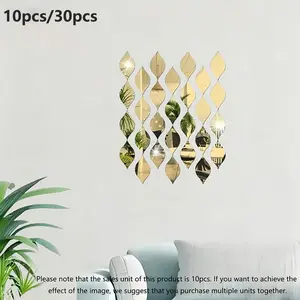 Set of 10 Leaf-Shaped Mirror Wall Stickers, 15*8CM Size, 1mm Thick Plastic Home Decor, Stylish PS Mirrors for Modern Interiors