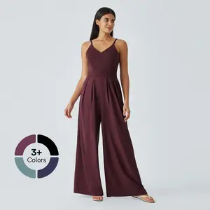 Halara Breezeful Backless Side Invisible Zipper Pocket Wide Leg Quick Dry Resort Jumpsuit woman jumpsuit#TikTokShopBacktoSchool