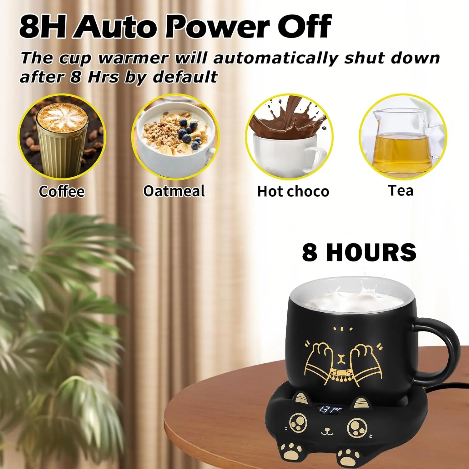 PUSEE Coffee Mug Warmer & Cute Cat Mug Set, Coffee Cup Warmer for Desk with  Auto