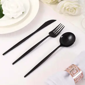 24-Pack Plastic Flatware Set 8" Black with Sleek Modern Design - Premium Disposable Silverware
