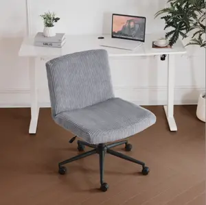 VINGLI Criss Cross Chair,Comfy Corduroy Cross Legged Office Desk Chair with/no Wheels,Cute Vanity Seat,Adjustable Wide Seat,Vintage Swivel Chair for Study,Make Up,Working,Home Office