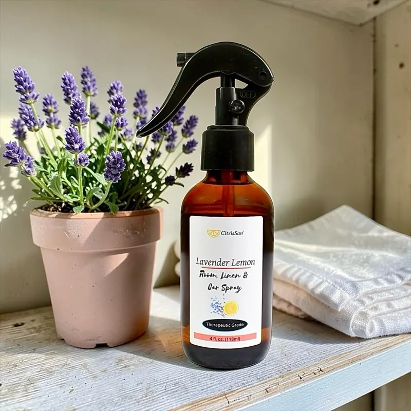 CitrisSan Lavender Lemon Room & Car Freshener Spray - 4 oz Natural Spray with Calming Essence, Zesty Freshness - Therapeutic Grade Fragrance Oil Infused