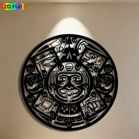 1pc Aztec Sun Stone Metal Wall Art, Intricate Aztec Statue Mural, Ideal Gift for New Year, Day of the Dead, Cultural Art Enthusiasts, Rust-Resistant Metal Wall Decor Wall Sculptures, Perfect for Indoor Wall & Garden Fence, Authentic Ethnic Decor