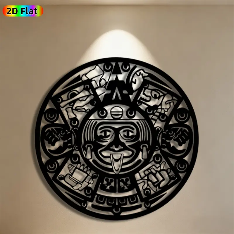 1pc Aztec Sun Stone Metal Wall Art, Intricate Aztec Statue Mural, Ideal Gift for New Year, Day of the Dead, Cultural Art Enthusiasts, Rust-Resistant Metal Wall Decor Wall Sculptures, Perfect for Indoor Wall & Garden Fence, Authentic Ethnic Decor