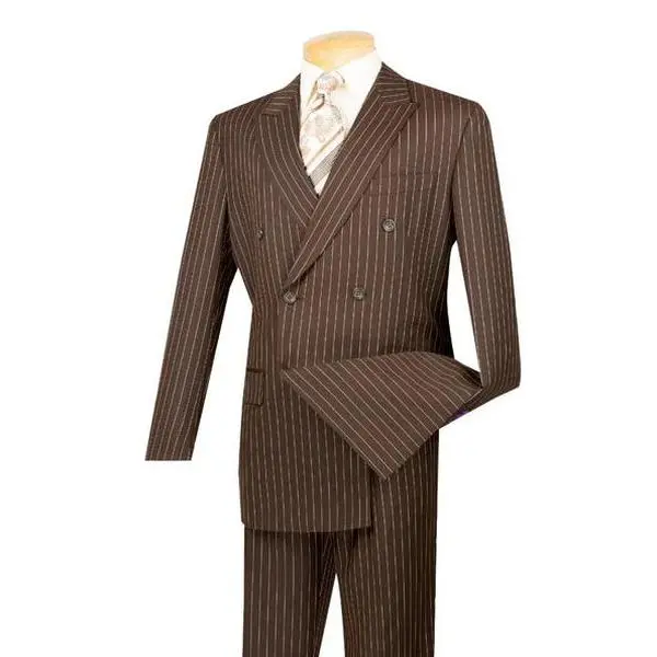 Men’s Gangster Stripe Double-Breasted 2-Piece Suit Peak Lapel - Brown