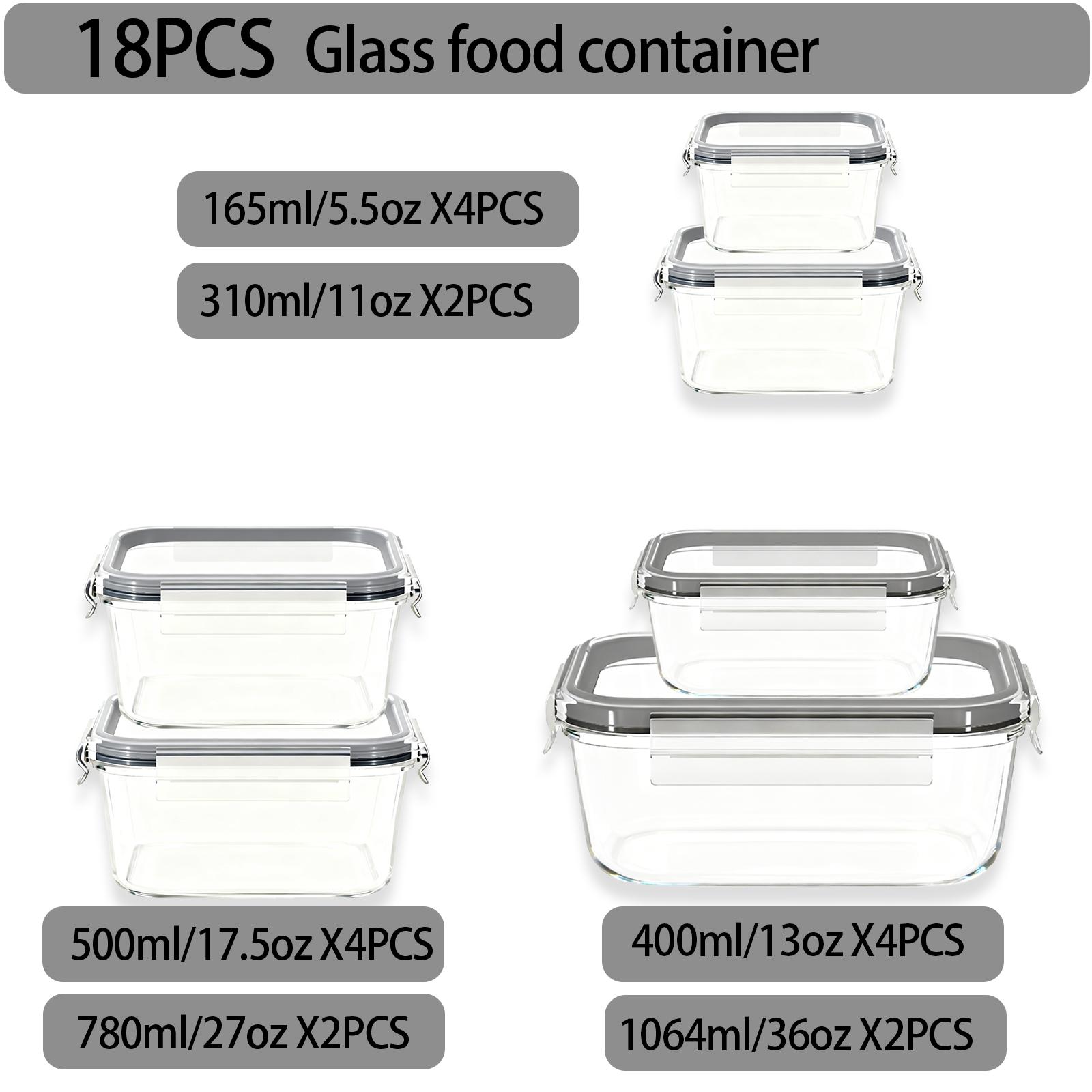 18-Pack Glass Food Storage Containers Set with Black & Blue Lids 6 Sizes Square & Rectangle Airtight Leakproof BPA-Free for Kitchen Organization Meal Prep Leftovers