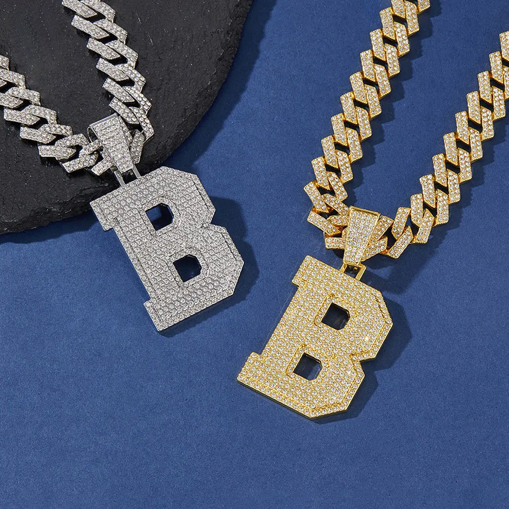 Elegant Vintage Initial B Pendant Necklace, 18K Gold with Synthetic Zircon, Daily and Gift Occasion Men's Jewelry, Suitable for All Seasons, Ideal for Christmas and Valentine's Day