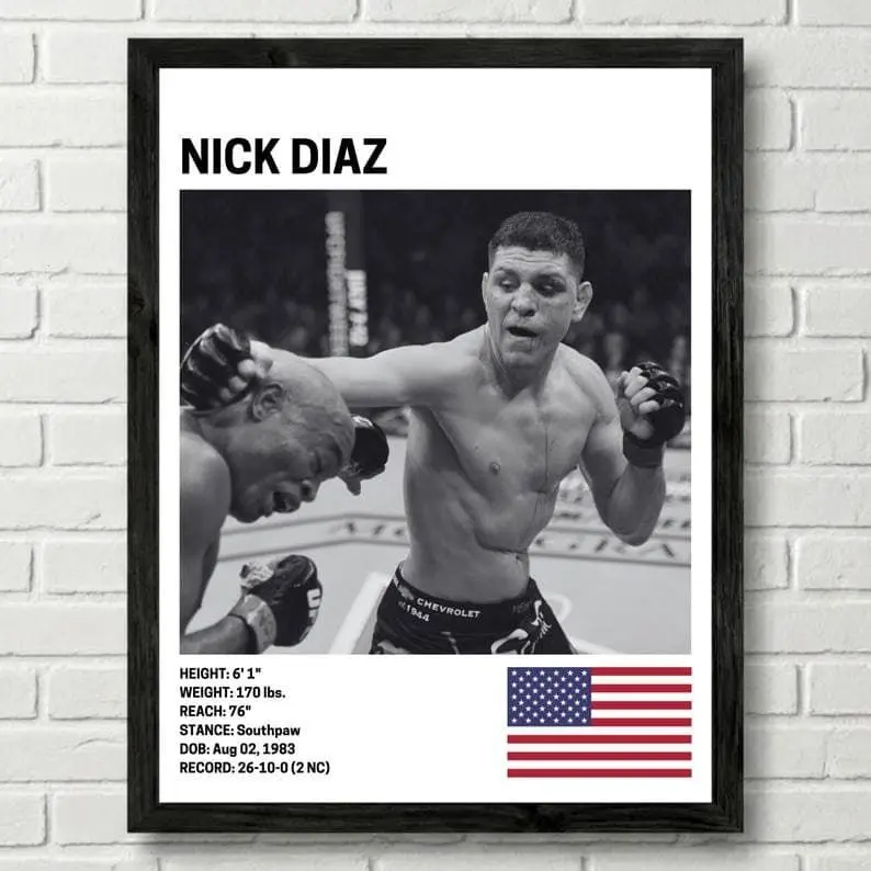 Nick Diaz Artistic Graphic Print Poster - UFC MMA Fighter Unframed Photo, Resin-Coated Fade-Proof Eco-Friendly Sustainable Paper Home Decor, Multi-Size Room Decoration, Sports Gift for Home Gym Wall Supplies