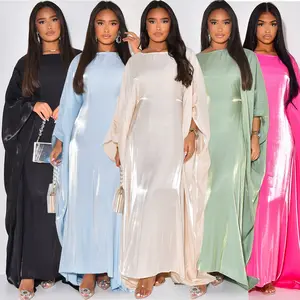 Butterfly Abaya Dress for Women High-Quality Polyester Satin Solid Color Kaftan with Adjustable Inner Belt Elegant Muslim Maxi Robe Caftan Casual