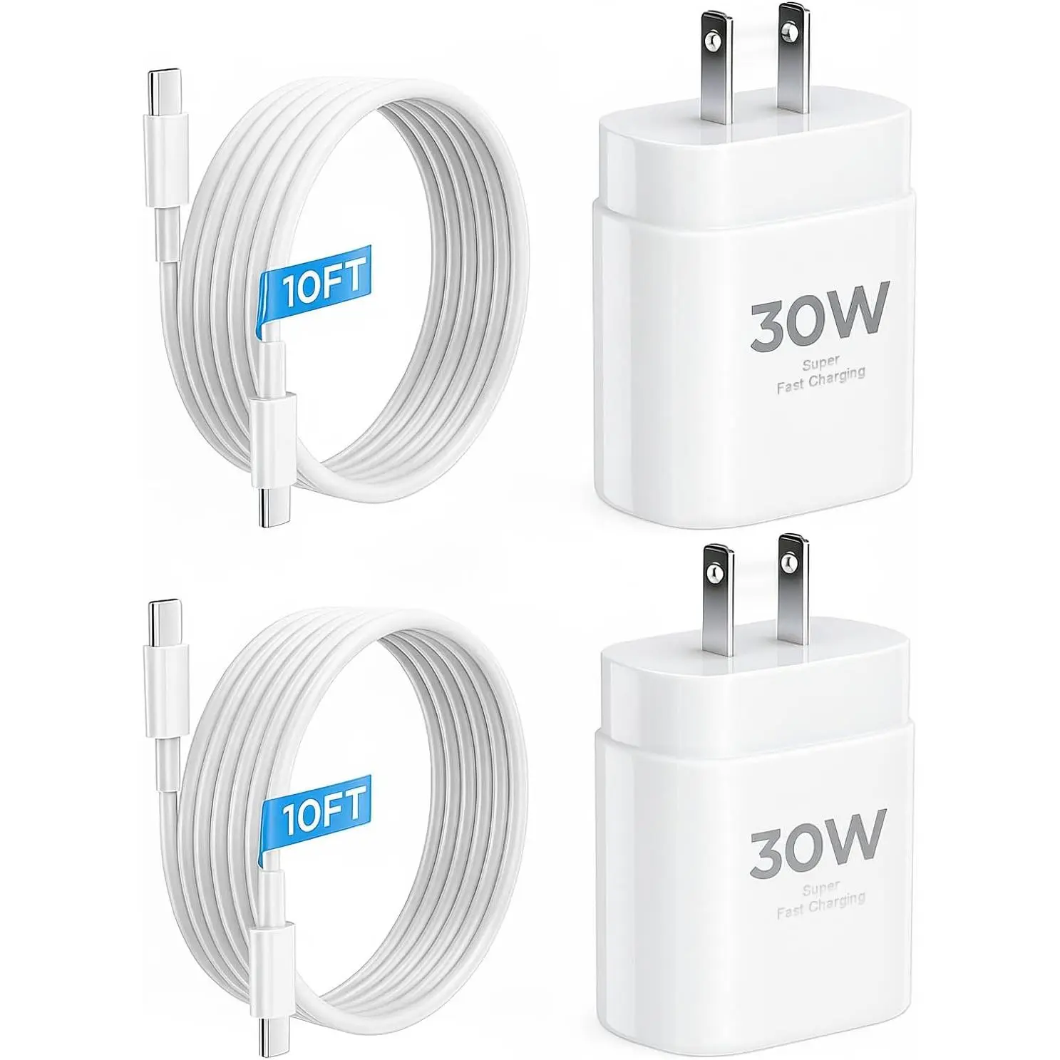 17 16 15 Charger Fast  10FT , 30W USB C Charger Block for i Phone 15 16 16e 17 Air Plus Pro Max/iPad Pro/AirPods, PD USBC Power Adapter Wall Plug & Type C to C Cord, 2 Pack