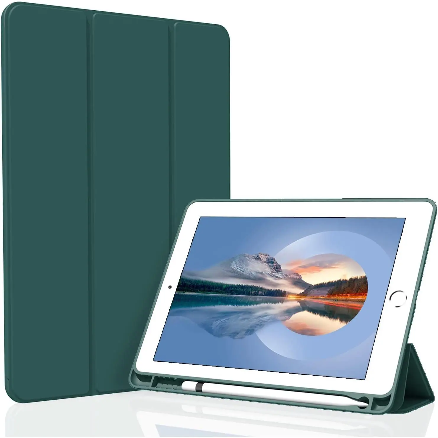 Thermoplastic Polyurethane (TPU) Tablet Case with Protector for iPad 10.2in 9th/8th/7th Gen (2021/2020/2019) - Smart Lightweight Trifold Stand Cover, Auto Sleep/Wake, Stylus Holder, Matcha Green