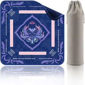 Purple Mahjong Mat for Table, American Mahjong Mat with Printed Rules, 31.5x31.5 in, Anti-Slip, Noise-Reducing Table Cover with Carrying Bag for Mahjong, Poker, Dominoes and Card Games