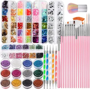 Nail Art Kit, Nail Design Tools Kit with  Brushes, Nail Dotting Tools,Fine Glitter,Nail Butterfly, Nail Heart Glitter Sequins, Nail Foil Flakes, Rhinestones, Nail Dust Brush Nail Care Manicure Nail Polish Comfort Cutics nail art dip powder