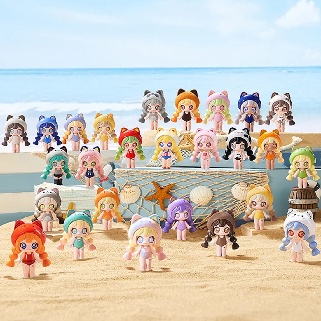 MINISO Dopamine Series Blind Box - 26 Kawaii PVC Beach Girl Doll Figures, 2 Hidden Models, Multicolor Collectible Set for Collecting, Blind Bag Unboxing & Unboxing Videos, Desk Setups Decor, Gift for Girls