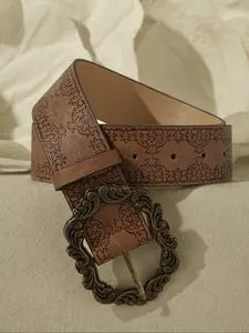 Women's Vintage Floral Embossed Belt, Boho Style PU Leather Belt for Jeans, Fashion Belt for Party, Daily Clothing Decor, Trendy All-match & Exquisite Belt for Gift