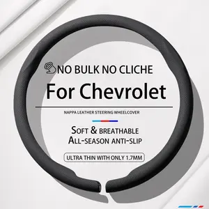 Chevy Steering Wheel Cover for Men, 8D Breathable Leather, Anti-Slip & Heavy Duty Grip, Fits Chevrolet Silverado, Malibu, Equinox, Cruze, Tahoe, Traverse, Impala, 14.5-15 Inch Universal Fit, Car Interior Accessories, Cooling Handle Protector