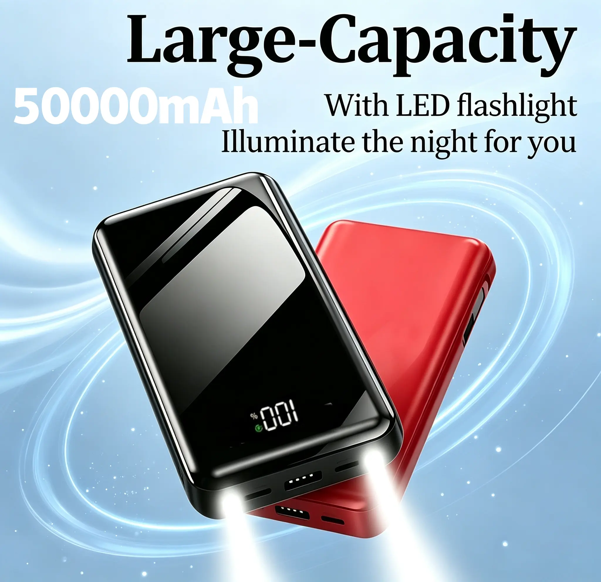 50000mAh Portable Power Bank, 22.5W Fast Charging Accessory with LED Display, Flashlight, Emergency Reserve, Outdoor Camping Light, Suitable for Phones, Android & Digital Devices, Holiday Gift