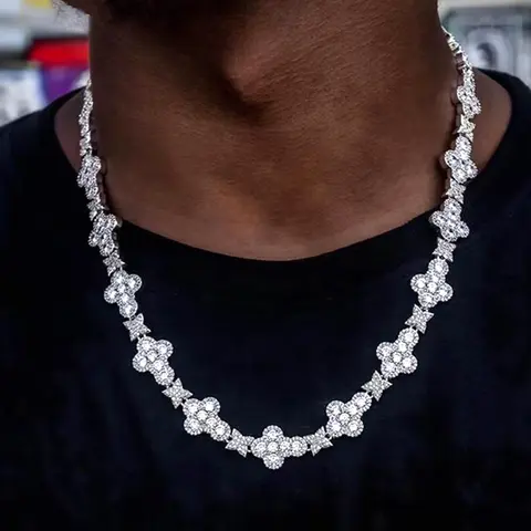 ICED CHICS Hip-hop Cross Flower Zircon Necklace, a versatile hip-hop accessory, enhances your temperament and is the best gift for your friends, Cubic Zirconia Necklaces, Flower Pendant Necklace, Fashion Jewelry, Chain Jewelry