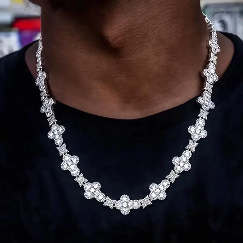 ICED CHICS Hip-hop Cross Flower Zircon Necklace, a versatile hip-hop accessory, enhances your temperament and is the best gift for your friends, Cubic Zirconia Necklaces, Flower Pendant Necklace, Fashion Jewelry, Chain Jewelry