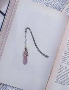 Crystal Pendant Metal Hook Bookmark with Glass Bead Chain