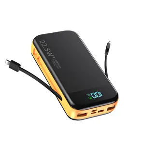 32000mAh Portable Power Bank, Built-in Cables Fast Charger, 22.5W Super Fast Charging Battery Pack with LCD Display, 5 Outputs & 3 Inputs, Dual USB Compatible with iPhone Samsung Android Travel Charger
