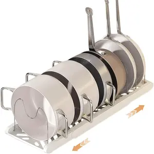 Expandable Pot Lid Organizer Holder with 7 Adjustable Compartments for Efficient Kitchen Storage Solution White Color