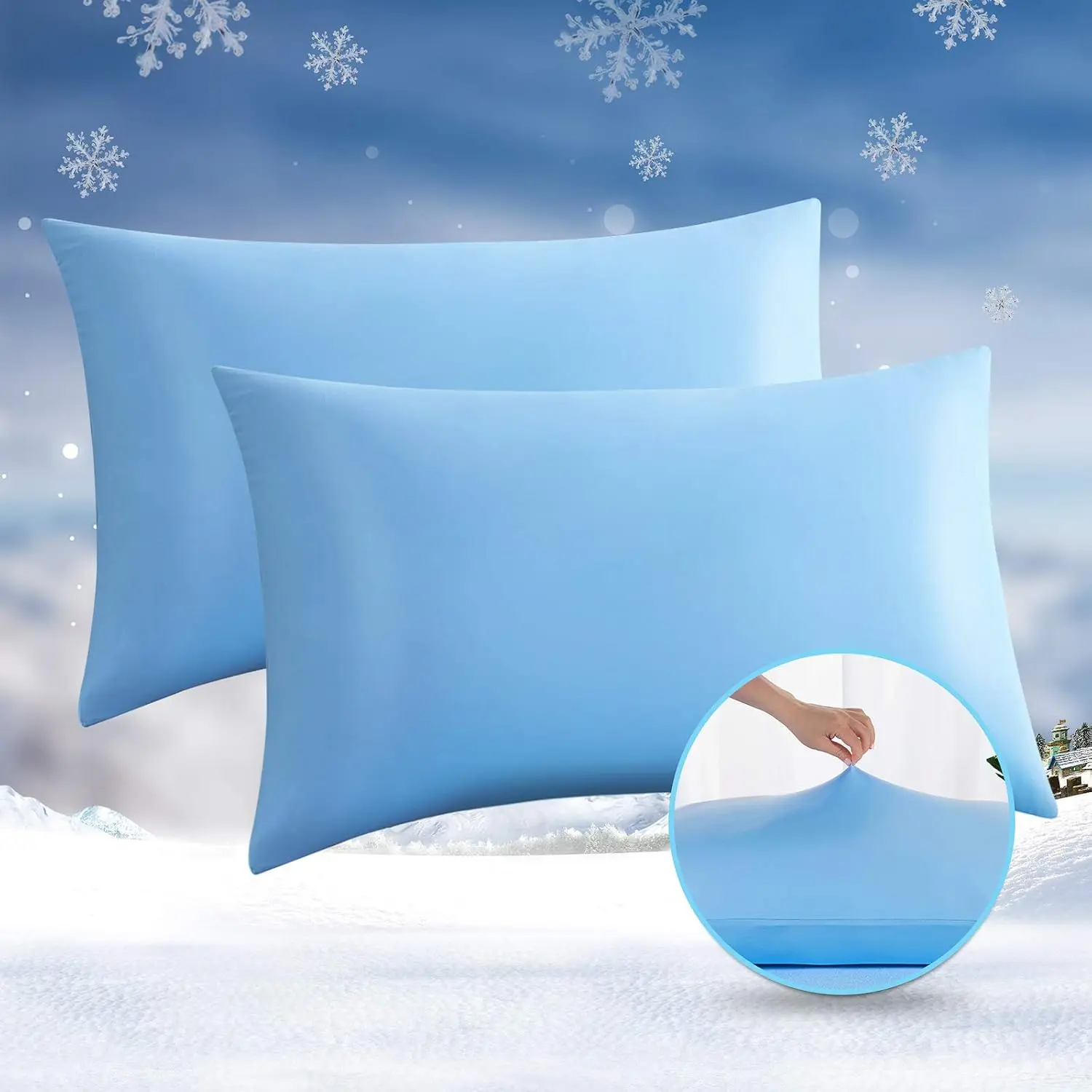 Avolare Cooling Pillow Cases, 2 Pack Arc-Chill Q-Max>0.5 Cool Pillowcases for Hair Skin and Hot Sleepers, Soft Silky 20" X 30" Summer Pillow Cover with Zipper Fit Standard & Queen Size Pillows - Blue Avolare