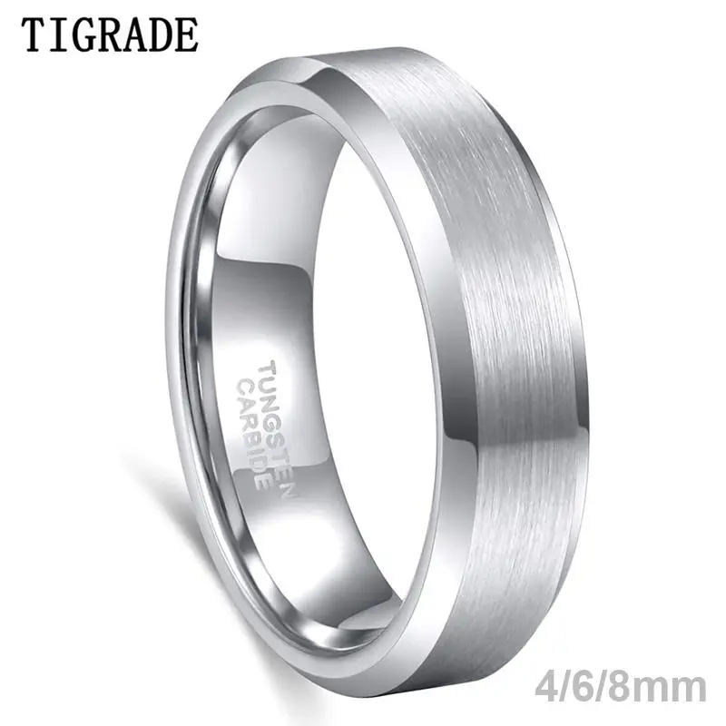 TIGRADE 4/6/8mm Unisex Wedding Band Brushed Tungsten Carbide Simple Classic Ring Men Women Silver Anel 4-15 Engagement Ring