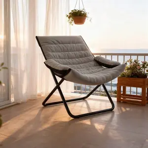 Lcchabls Folding Lazy Chair With Footstool, 3-Position Adjustable Lounge Chair With Armrest, Side Pocket & Non-Slip Feet, Portable Recliner For Bedroom, Living Room, Balcony, Office, Grey