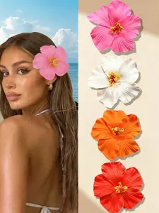 4 Hawaiian Flower Hair Clips for Women, Hair Clip Set, Hibiscus Flower Clip, Realistic Floral Hair Accessories, Sakura, Plum Blossom, Lotus, Perfect Gift for Beach Parties