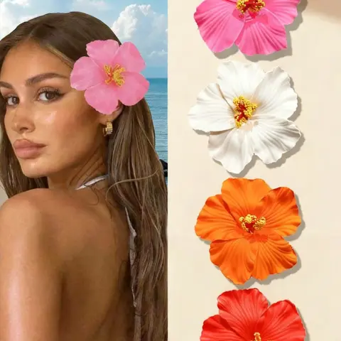 4 Hawaiian Flower Hair Clip Set for Women, Realistic Floral Hair Accessories, Perfect Gift for Beach Parties, Tropical Hair Accessories, Floral Hair Clips