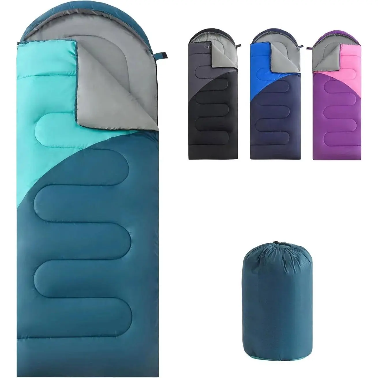 Sleeping Bag for Adults & Kids, Lightweight 3-Season (50-70°F) Polyester Camping Gear for Backpacking & Hiking, with Vented Footbox & Hood, Includes Compression Sack, 3 Seasons（50°F-70°F）, Compression Sack Included