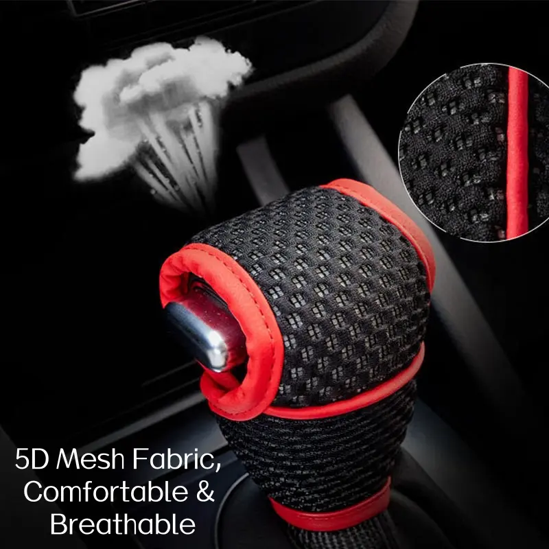 Universal Car Gear Shift Knob Cover, Breathable Mesh Anti‑Slip Gear Shift Protector, Magic Tape Easy‑Install Shift Lever Sleeve, Anti‑Scratch Auto Interior Decor Accessories for Most Vehicle Daily Driving