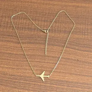 Elegant 18K Gold Plated Stainless Steel Airplane Pendant Necklace-Fade Resistant, Men's Fashion Hollowed-out Design