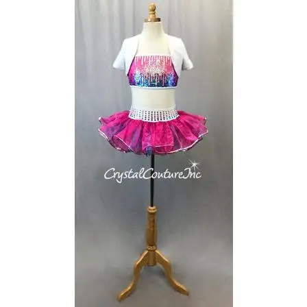 Hot Pink/Blue/White 3-Piece Bolero Jacket, Sequin Top & Skirt/Trunk