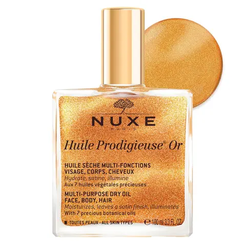 NUXE Golden Glow Dry Oil - Face, Body & Hair Shimmer - Huile Prodigieuse Shimmer 3.3 Fl Oz